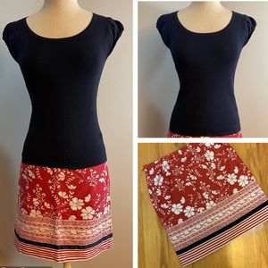 Ann Taylor LOFT Floral Skirt & Navy Cap Sleeve Top (Matching Set)